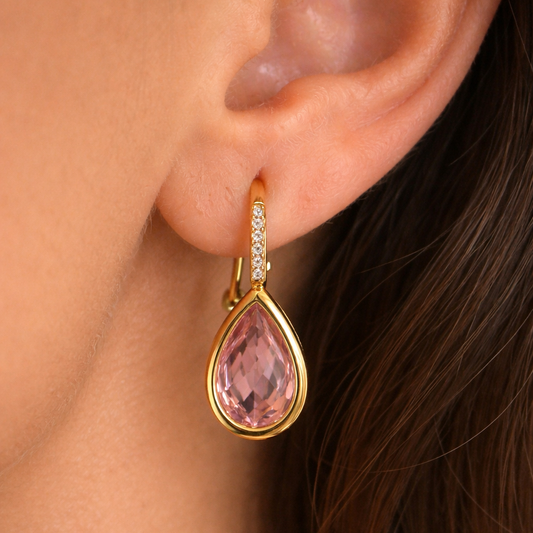 EMMA - Boucles d’oreilles en acier inoxydable doré et strass rose et blanc