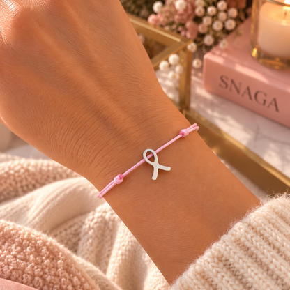 ROSE POUDRÉ ARGENTÉ – Bracelet solidaire Octobre Rose en acier inoxydable argenté