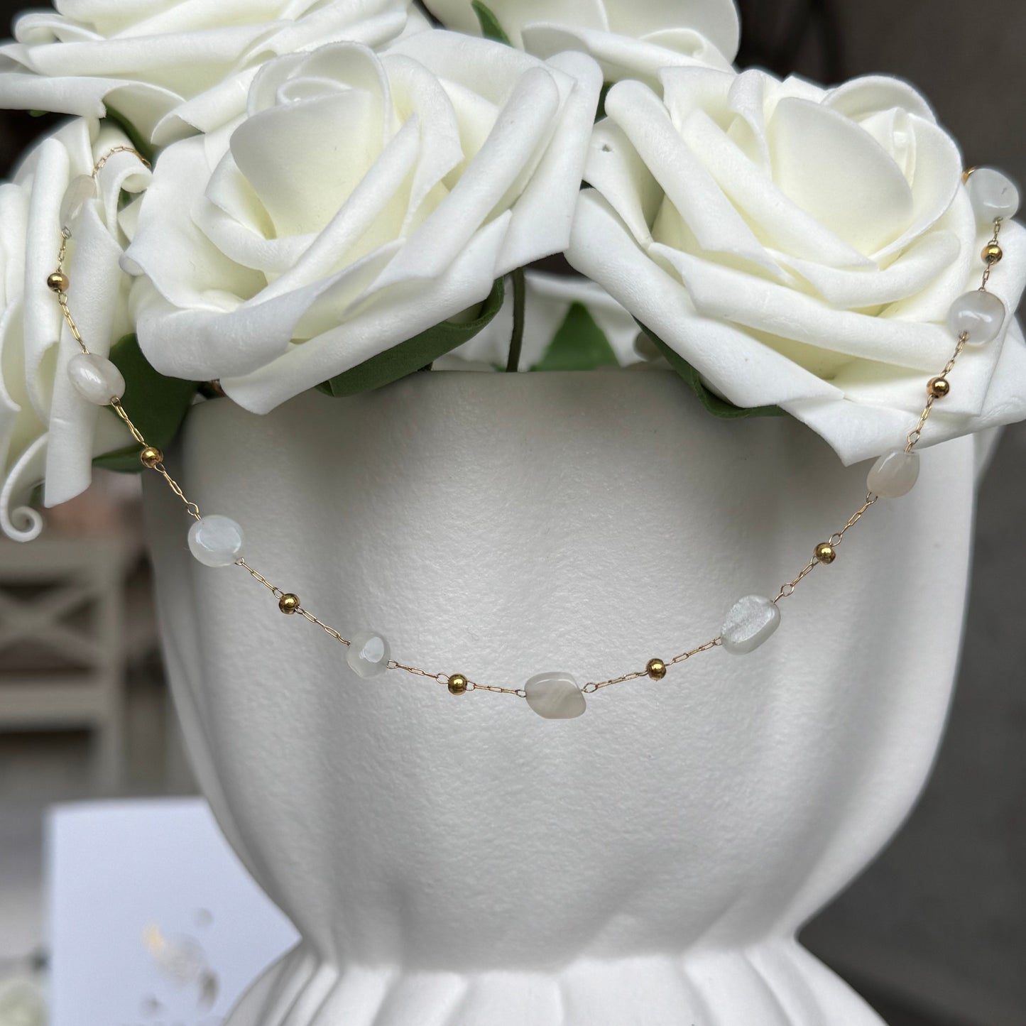 MARILOUS - Collier en acier Inoxydable doré et pierre blanche