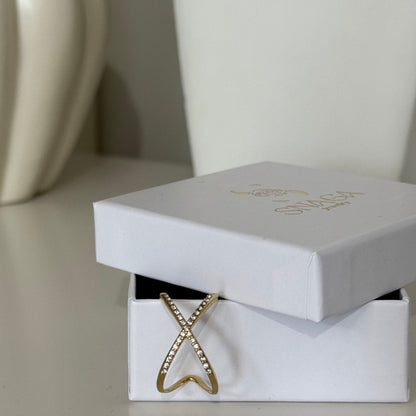 ANDREA - Bague croisée réglable en acier Inoxydable doré et strass