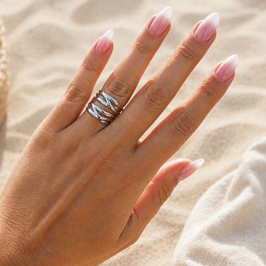 DIVINE - Bague large en acier inoxydable argenté