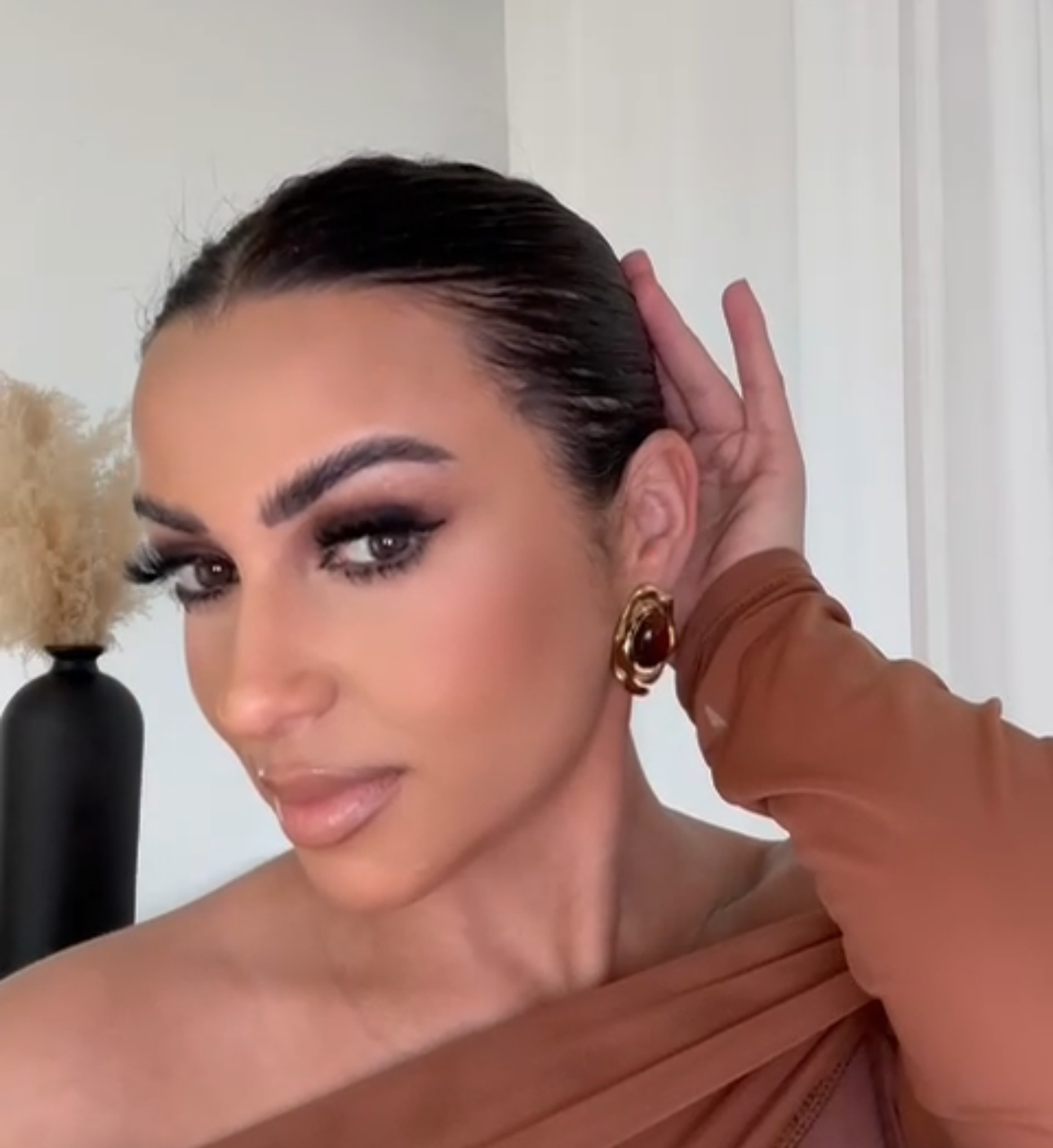 ARBIA - Boucles d'oreilles en acier Inoxydable doré ambré