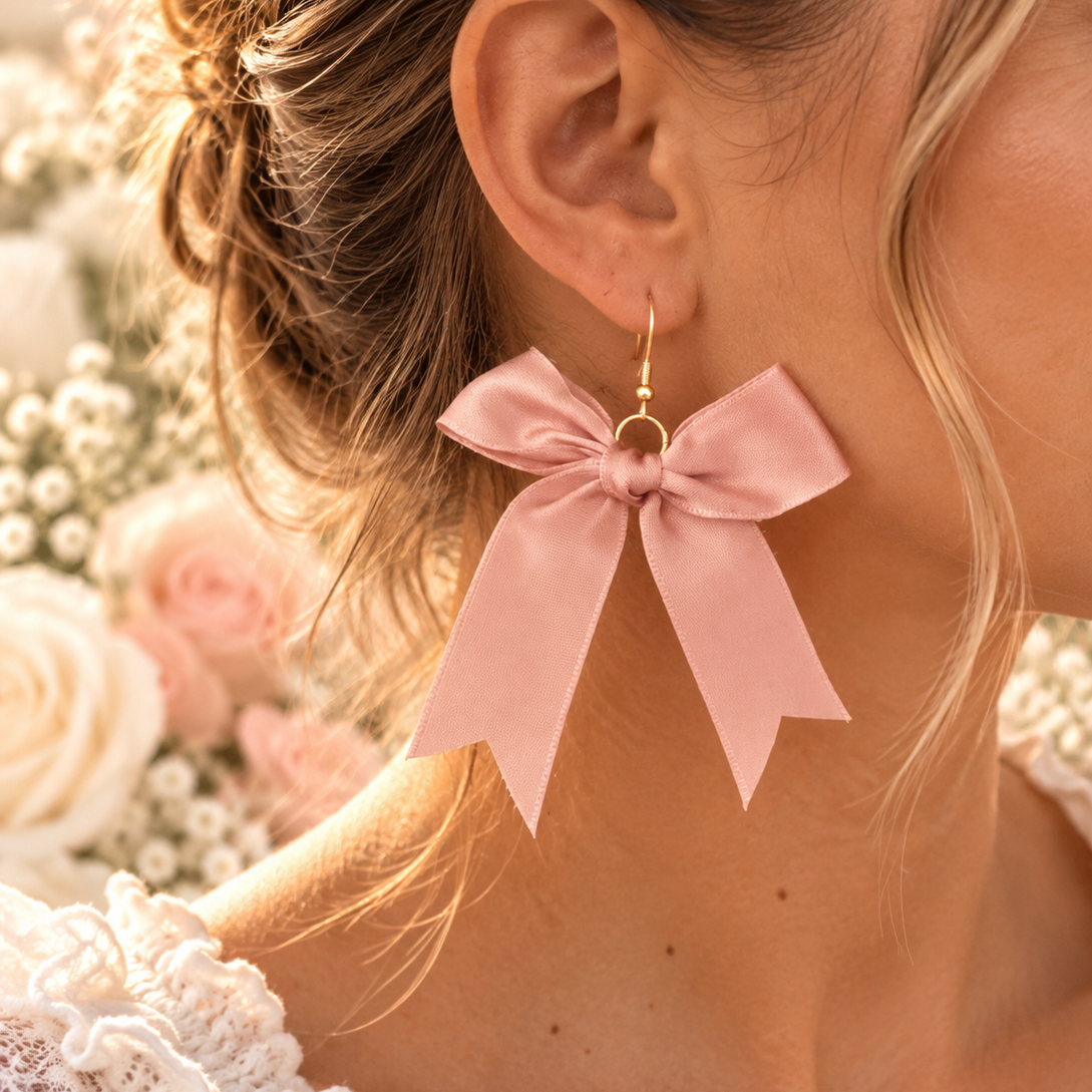 RUBAN ROSE DORÉ – Boucles d'oreilles solidaires Octobre Rose en acier inoxydable