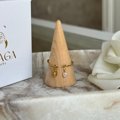 STELLA - Bague en acier Inoxydable doré et perle de culture