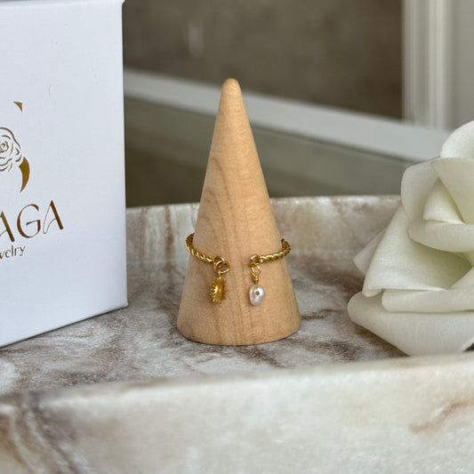 STELLA - Bague en acier Inoxydable doré et perle de culture