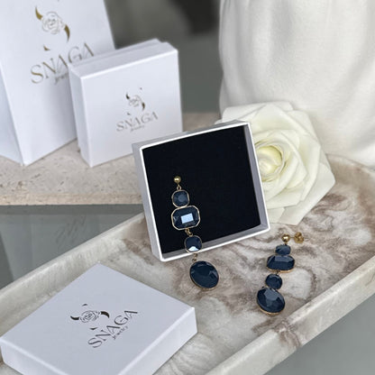 JASMINE - Boucles d'oreilles pendantes en acier Inoxydable doré - bleu