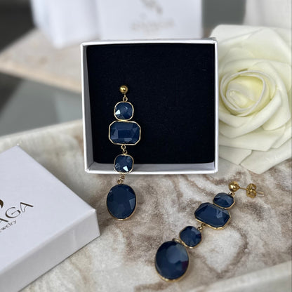 JASMINE - Boucles d'oreilles pendantes en acier Inoxydable doré - bleu