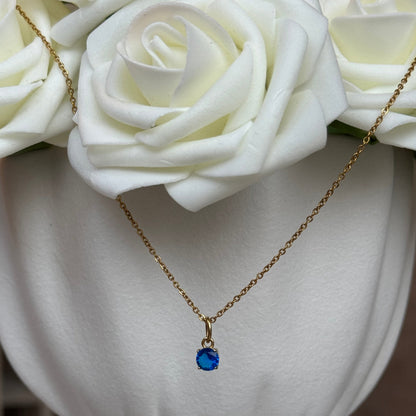 CLARISSE - Collier en acier Inoxydable doré et zircon bleu
