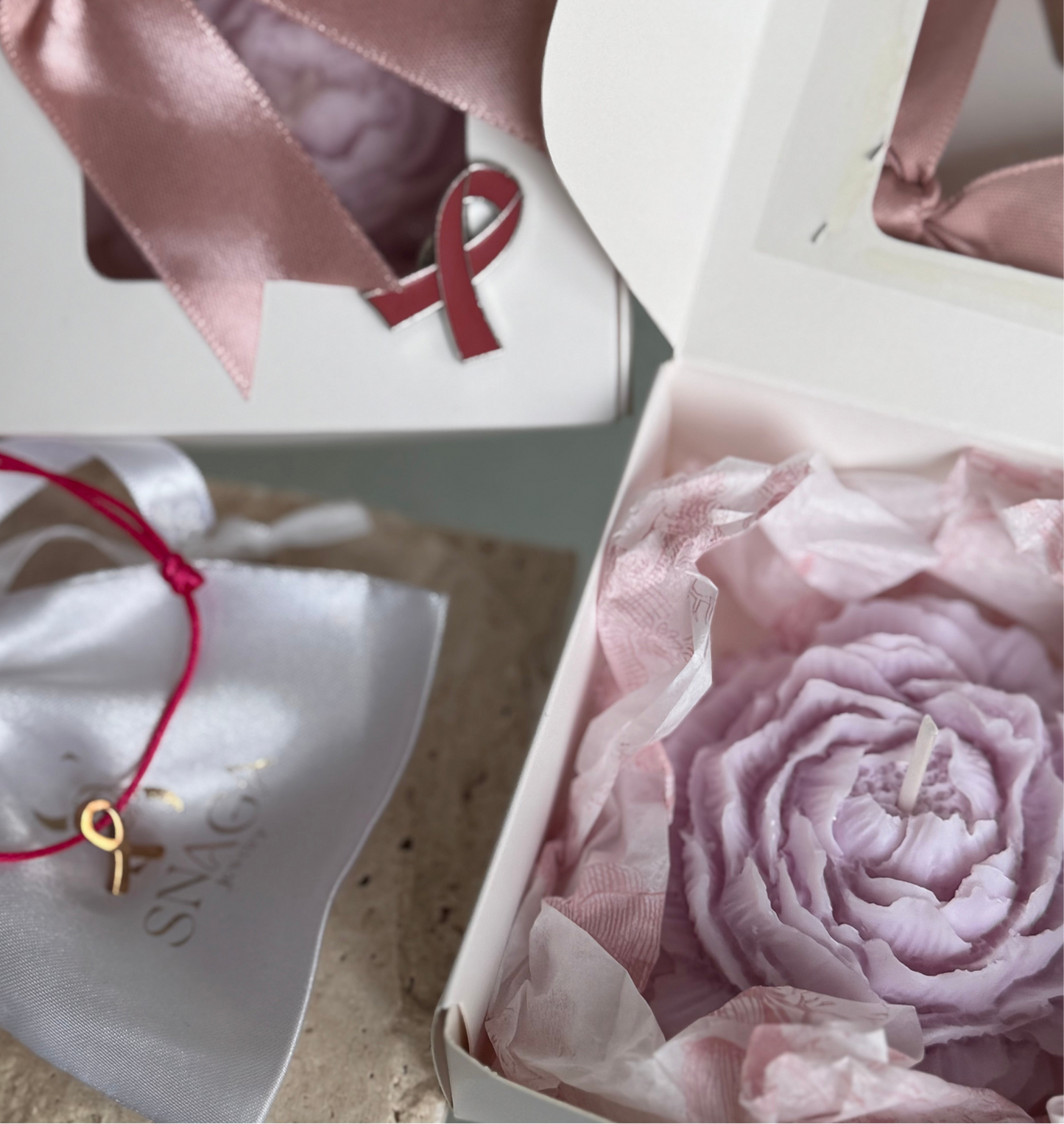 COFFRET BOUGIE OCTOBRE ROSE "LILAS" │ CRÉATION ARTISANALE SNAGA JEWELRY
