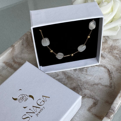 MARILOUS - Collier en acier Inoxydable doré et pierre blanche