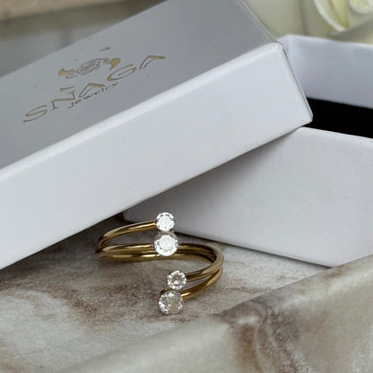 OLIVIA - Bague en acier Inoxydable doré et strass