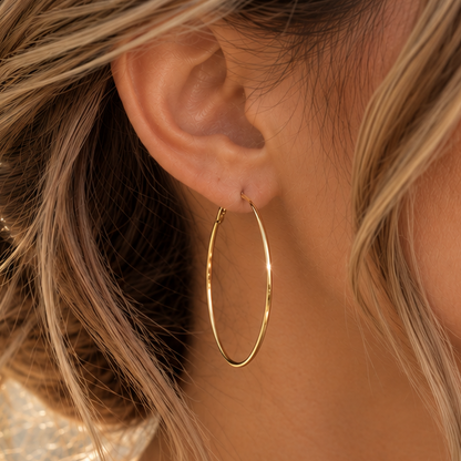 CRÉOLES FINESSE  4,8 CM – Boucles d’oreilles fines et intemporelles en acier inoxydable doré à l’or fin