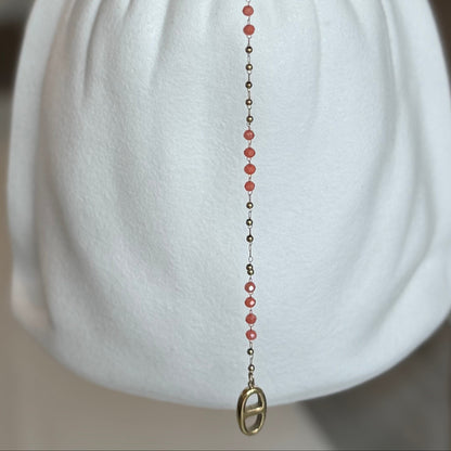 MAO - Collier Y en acier Inoxydable Doré et perles orange