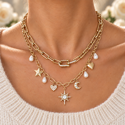 MINALI – Collier en acier inoxydable doré à maillons et strass
