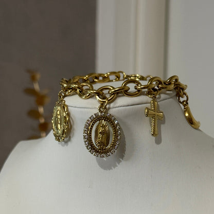 SAINT - Bracelet en acier Inoxydable doré et gros pendentifs