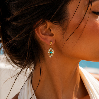 ZORA STUD – Boucles d’oreilles œil en acier inoxydable doré et strass bleus