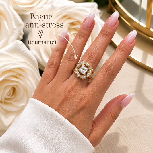 LISE – Bague anti-stress en acier inoxydable doré et strass – tournante