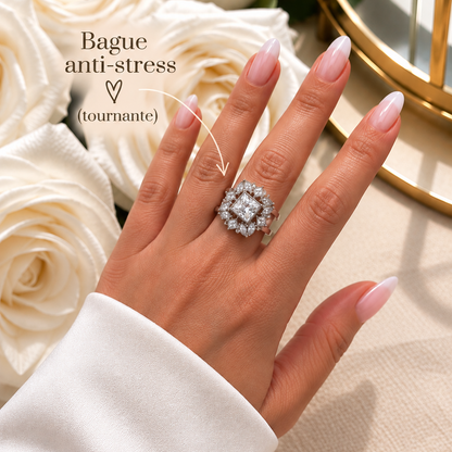 LISE - Bague anti-stress en acier Inoxydable argenté et strass - tournante