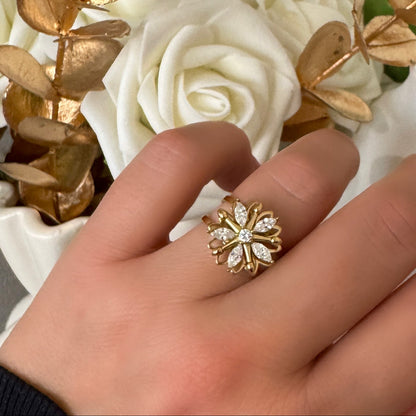 LAURA - Bague anti-stress en acier Inoxydable doré - fleur tournante