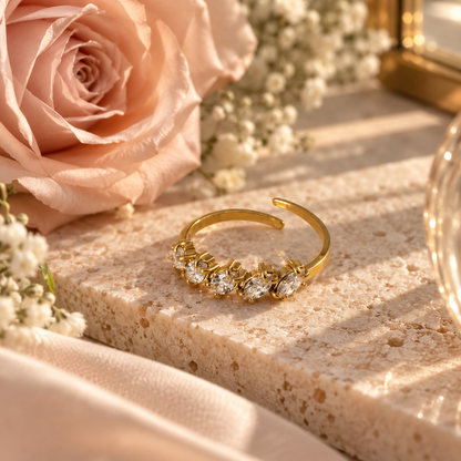 SYDNEY – Bague ajustable en acier inoxydable doré et strass