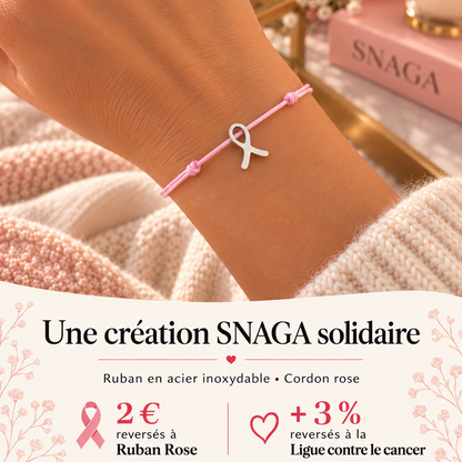 ROSE POUDRÉ ARGENTÉ – Bracelet solidaire Octobre Rose en acier inoxydable argenté