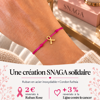 ROSE FUSHIA DORÉ – Bracelet solidaire Octobre Rose en acier inoxydable doré