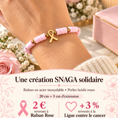 HEISHI ROSE GOLD – Bracelet solidaire Octobre Rose en acier inoxydable et perles roses