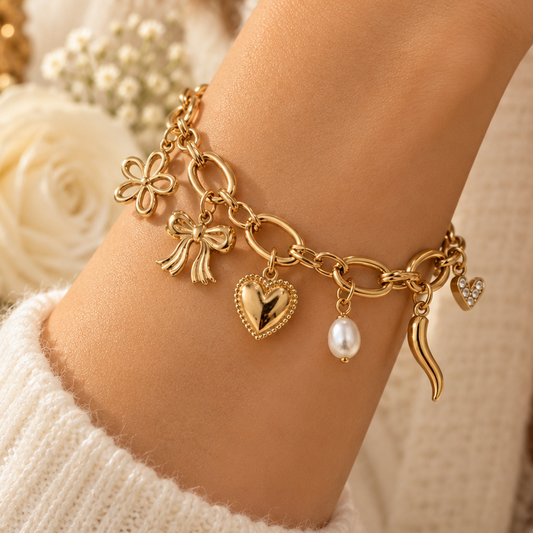 SERENA – Bracelet création à charms en acier inoxydable doré