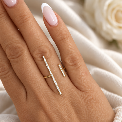BARRES PARALLELES DOREES - Bague en acier inoxydable et strass