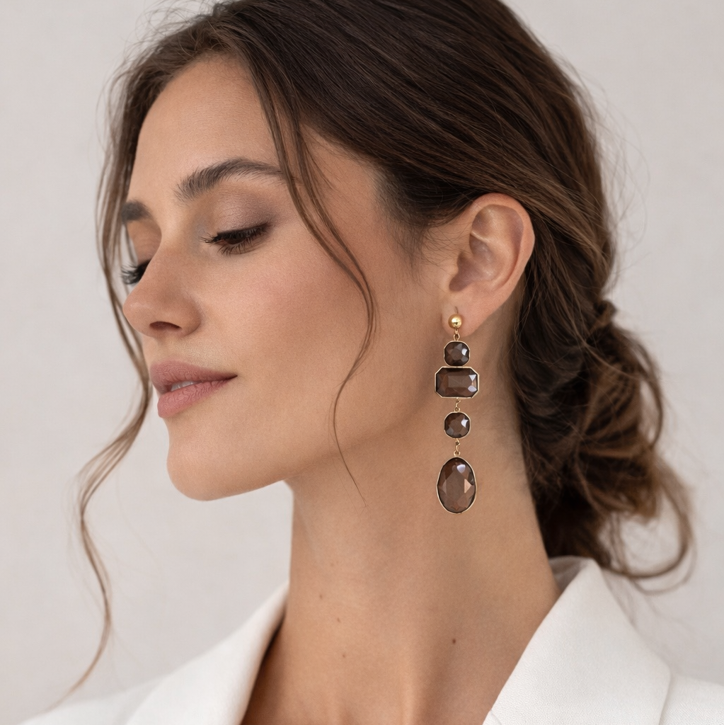 JASMINE - Boucles d'oreilles pendantes en acier Inoxydable doré - taupe