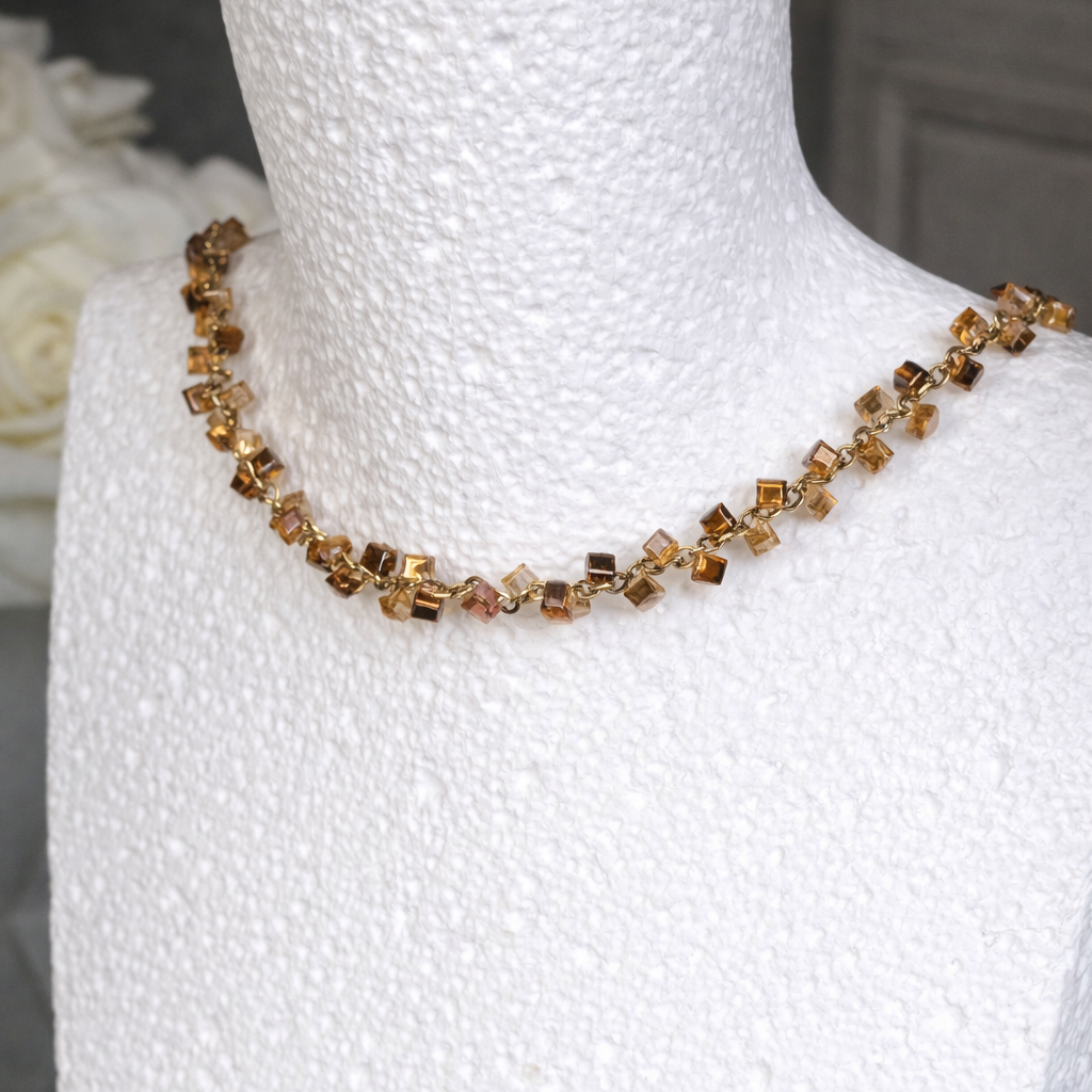 CLEMENTINE - Collier en acier Inoxydable doré et perles orangées