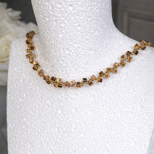 CLEMENTINE - Collier en acier Inoxydable doré et perles orangées