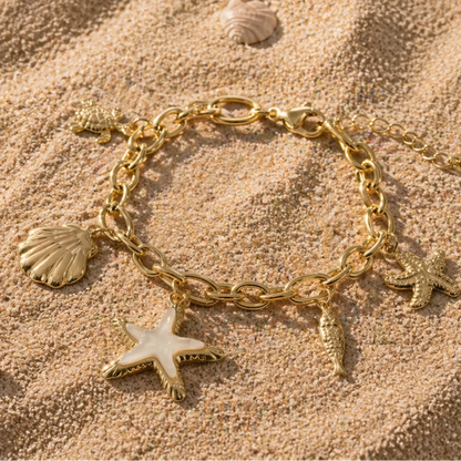 ALEXIANE – Bracelet charms coquillage en acier inoxydable doré