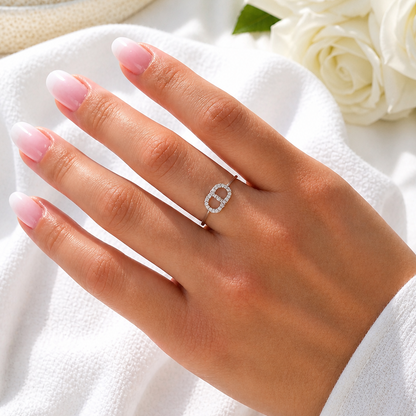 LAORA - Bague maille marine en acier Inoxydable argenté et strass
