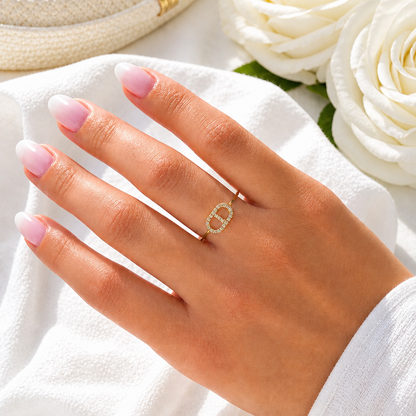 LAORA - Bague maille marine en acier Inoxydable doré et strass