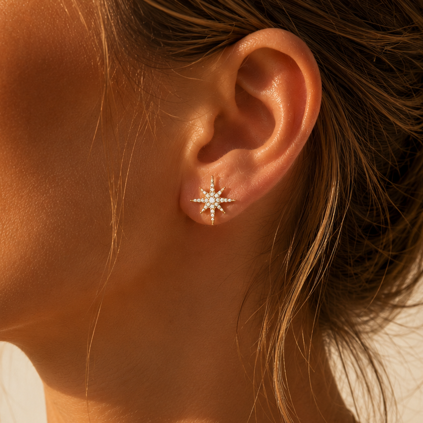 LOUISE - Boucles d'oreilles en acier Inoxydable doré - étoile et strass