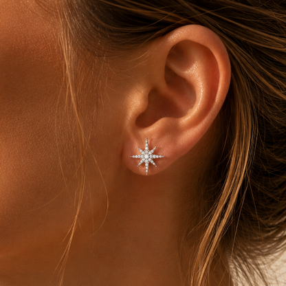 LOUISE - Boucles d'oreilles en acier Inoxydable argenté- étoile et strass