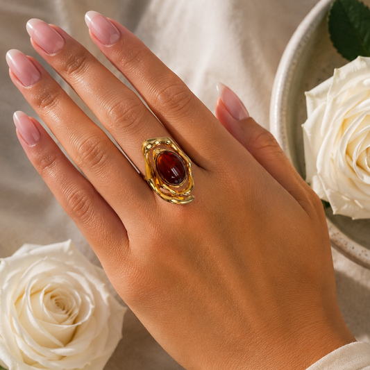ARBIA - Bague en acier Inoxydable doré ambré