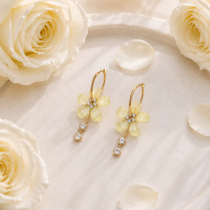 ZÉLIE - Boucles d’oreilles modulables en acier inoxydable doré, fleurs et strass