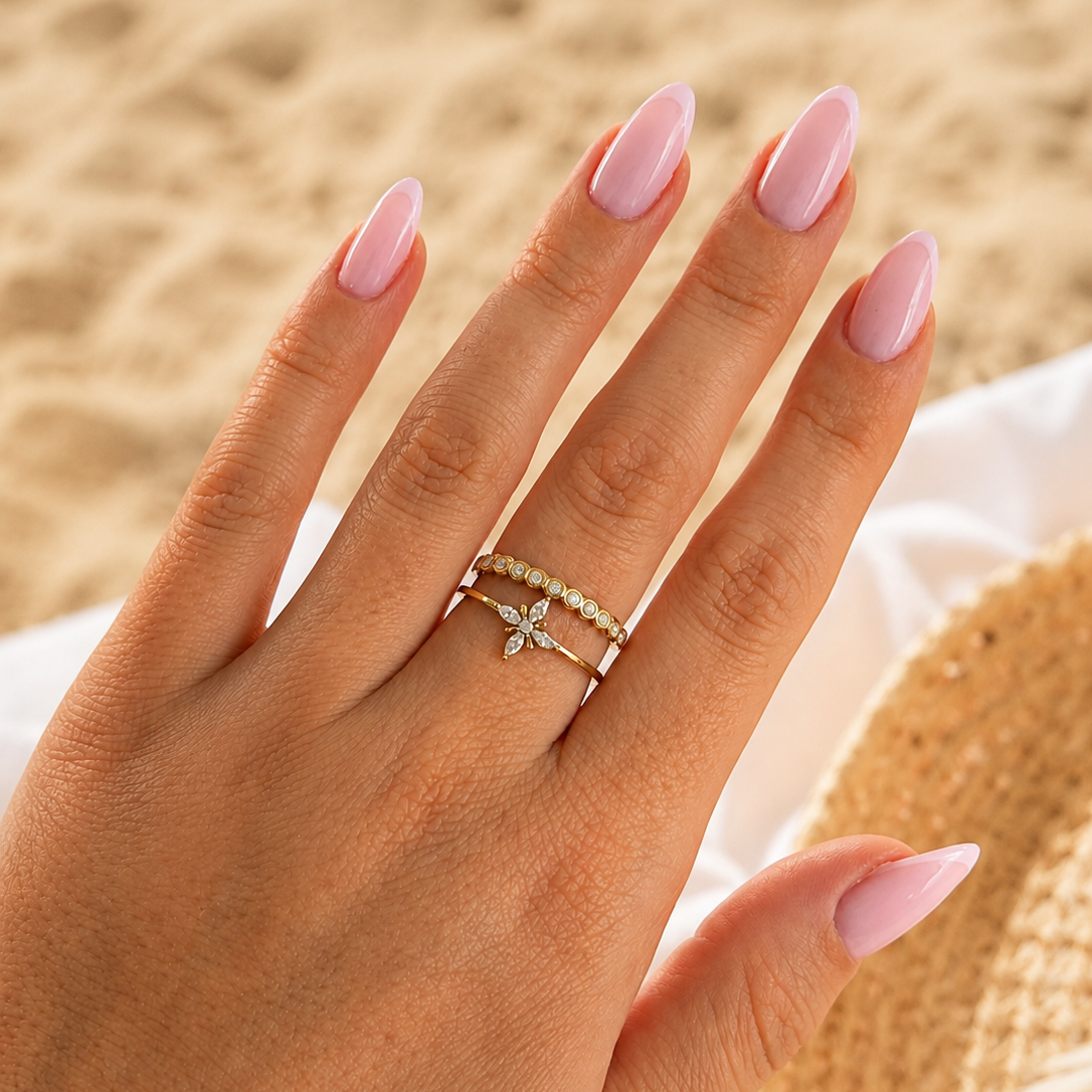 AZÉLIA - Bague double rang en acier inoxydable doré et strass