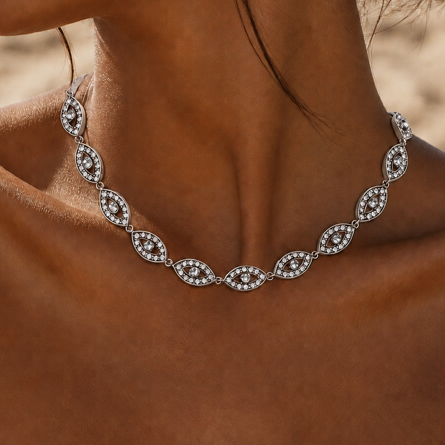 ZORA Argenté - Collier en acier inoxydable et yeux protecteurs en zircon