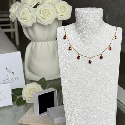 VALENTINE - Collier en acier Inoxydable doré et zircon rouge