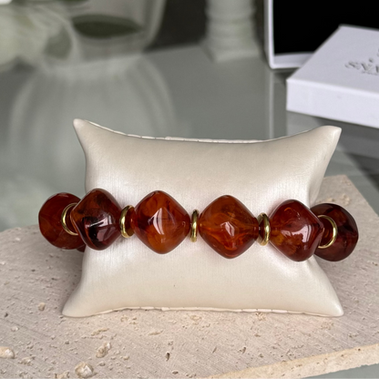 CAMILLE - Bracelet en perles acrylique et acier Inoxydable Doré – Marron ambré