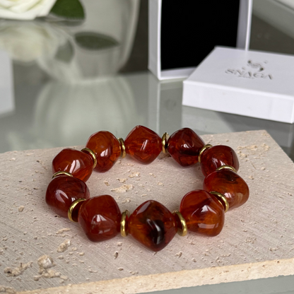 CAMILLE - Bracelet en perles acrylique et acier Inoxydable Doré – Marron ambré