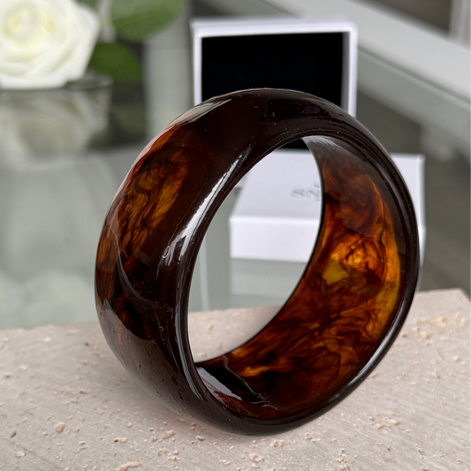 SISI - Jonc large en acrylique marron effet marbré