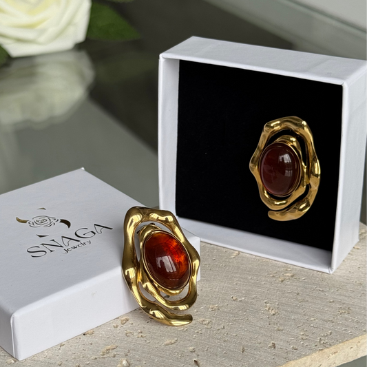 ARBIA - Boucles d'oreilles en acier Inoxydable doré ambré