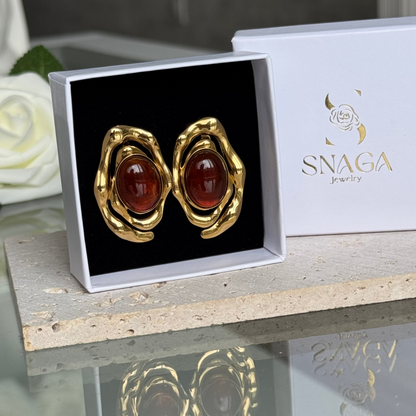 ARBIA - Boucles d'oreilles en acier Inoxydable doré ambré