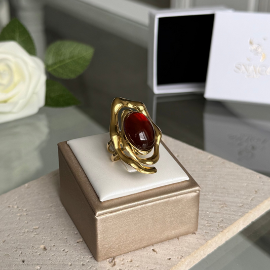 ARBIA - Bague en acier Inoxydable doré ambré