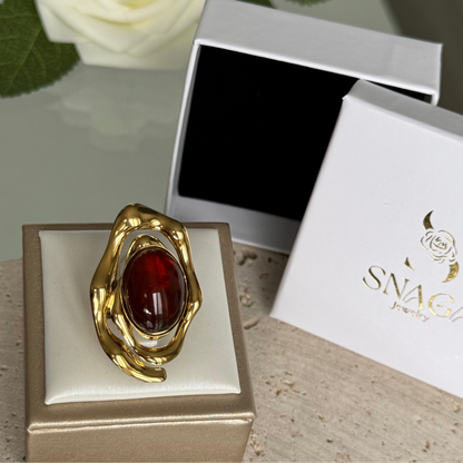 ARBIA - Bague en acier Inoxydable doré ambré