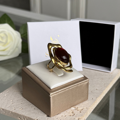 ARBIA - Bague en acier Inoxydable doré ambré